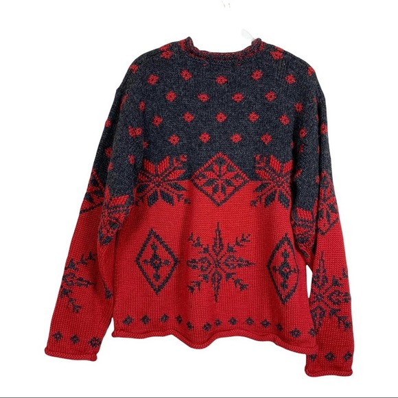 Nomadic Traders Wool Snowflake Sweater Womens M Red Nordic - Picture 2 of 7